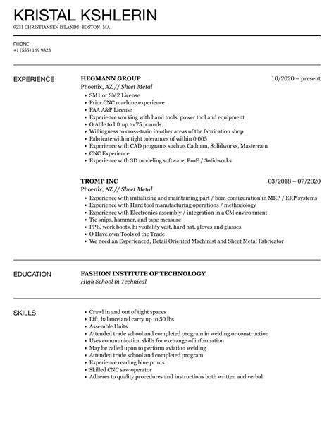 sheet metal design engineer resume